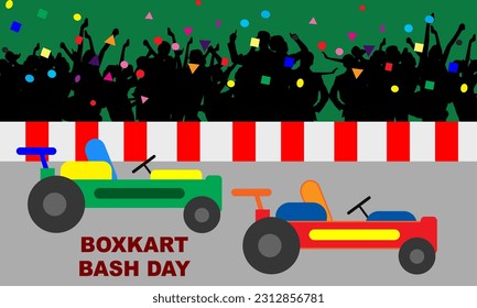 BoxKart car race for children, enlivened by families and bold text commemorating BOXKART BASH DAY
