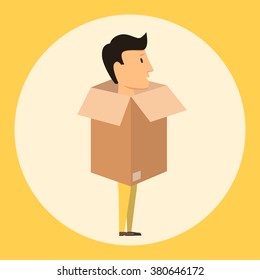 Boxman. Moving with boxes. Things in box. Transport company