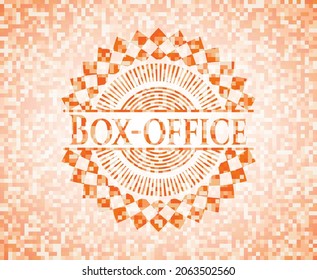 Box-office abstract orange mosaic emblem with background 