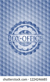 Box-office blue polygonal emblem.