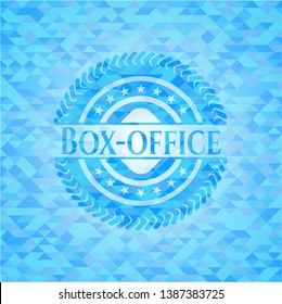 Box-office realistic sky blue emblem. Mosaic background