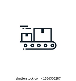 Boxs On A Conveyer Belt Outline Icons. Vector Illustration. Editable Stroke. Isolated Icon Suitable For Web, Infographics, Interface And Apps.