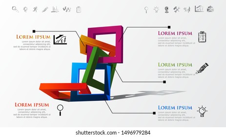 Box-shaped 3D infographics. 
Can be used for process diagram, presentations, workflow layout, banner, flow chart, info graph.
Modern concept design template with 5 options, steps or parts.