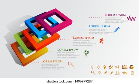 Box-shaped 3D infographics. 
Can be used for process diagram, presentations, workflow layout, banner, flow chart, info graph.
Modern concept design template with 5 options, steps or parts.