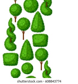 Boxwood topiary garden plants. Seamless pattern with decorative trees.