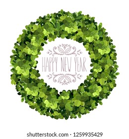 Boxwood wreath. New Year card. Boxwood topiary, garden plant, vector background. English boxwood. 
