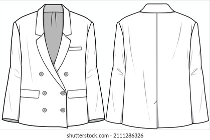 BOXY FIT NOTCH COLLAR DOUBLE BREASTED BLAZER FOR WOMEN CORPORATE WEAR IN EDITORIAL VECTOR FILE