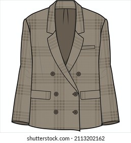 BOXY FIT NOTCH COLLAR DOUBLE BLAZER BREASTEDCHECK PARA MUJERES EMPRESAS UTILIZADAS EN ARCHIVO DE VECTOR EDITORIAL