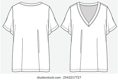 BOXY FIT V NECKLINE TEE WITH SHORT SLEEVES DETAIL DESIGNED FOR YOUNG WOMEN AND WOMEN IN VECTOR FILE