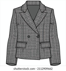 BOXY FIT WIDE NOTCH COLLAR DOBLE BLAZER DE CARBÓN DE CARBÓN PARA MUJERES EMPRESAS UTILIZADAS EN ARCHIVO DE VECTOR EDITORIAL