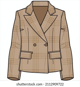 BOXY FIT WIDE NOTCH COLLAR  DOUBLE BREASTED CHECK BLAZER FOR WOMEN CORPORATE WEAR VECTOR