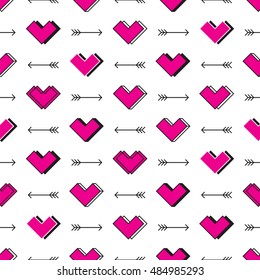 Boxy hearts and arrows seamless pattern. Robot in love