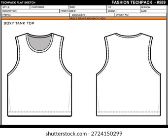 BOXY TANK TOP EINFACH BEARBEITBAR LEERE TECHPACK LAYOUT VORLAGENDESIGN