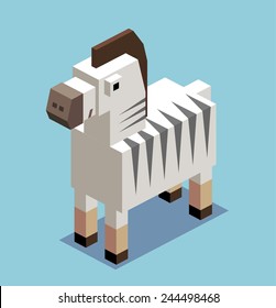 boxy zebra. 3d pixelate isometric vector