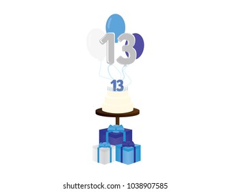 Boy 13th Birthday Vector Illustration. Jewish Bar Mitzvah Party Elements