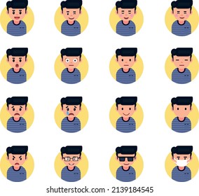 A boy with 16 different facial expressions.
