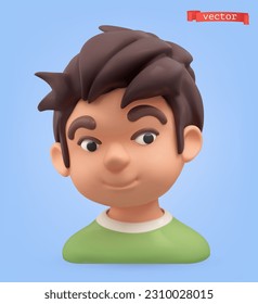 Boy 3d avatar, cartoon character vector icon