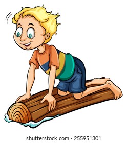 A boy above the log on a white background