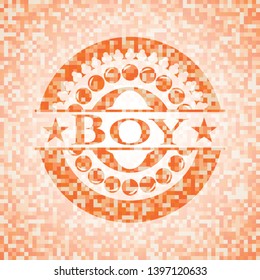 Boy abstract emblem, orange mosaic background