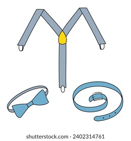 Ilustración vectorial de accesorios de niño. Elementos pequeños. Juego de doodles con temática infantil. Atención para bebés, juguetes, salud, accesorios. Dibujos de vectores aislados.