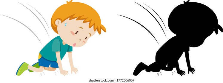 Accidente de niño se ahogó en la caída de la ilustración de color y silueta