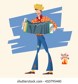 Boy with an accordion. Brazilian holiday Festa Junina (the June party). Vector illustration