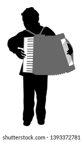 Boy accordion player silhouette illustration