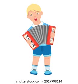 Boy with an accordion. Vector. Cartoon style