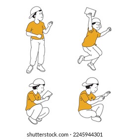 boy activities set doodle art vector