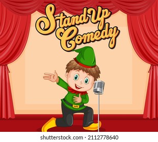 Boy actor performing singing on stage illustration