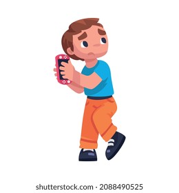 Boy Addicted to Gadget Playing Video Game Vector Illustration