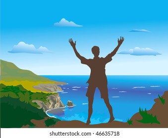 boy admires the sea view