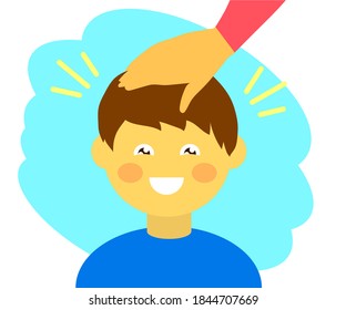 Boy And Adult Support. Pat Your Child On The Head. Cartoon. Vector Illustration.