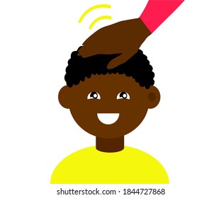 Boy And Adult Support. Pat Your Child On The Head. Cartoon. Vector Illustration.