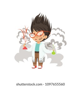 Boy after a failed chemical experiment vector Illustration on a white background