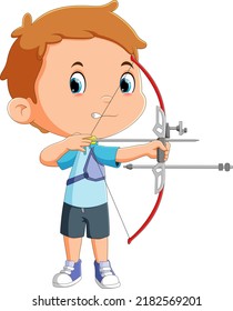 The boy is aiming and doing the archery for the competition of illustration