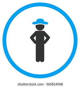 Boy Akimbo vector icon. Style is bicolor flat circled symbol, blue and gray colors, rounded angles, white background.