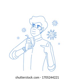 Boy and alcohol gel character design of vector.