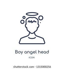 boy angel head icon from people outline collection. Thin line boy angel head icon isolated on white background.
