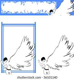 a boy with angel wings and some simple decoration and banner frame