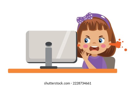 boy with angry facial expression at computer