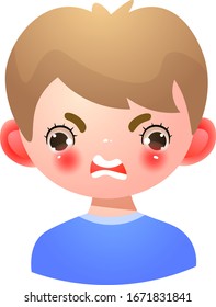 Boy with angry negative face expression vector illustration