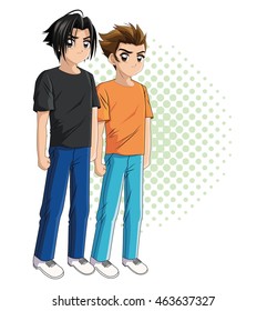 Boy anime male manga cartoon comic icon. Pointed colorfull and isolated illustration. Vector graphic