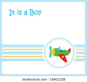 it is a boy announcement card with airplane design