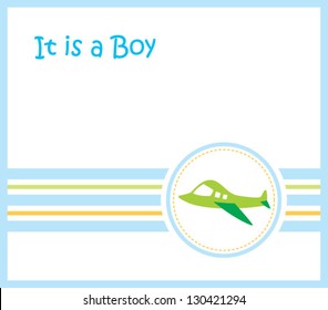 it is a boy announcement card with airplane design