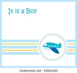 it is a boy announcement card with airplane design