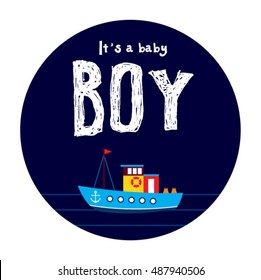 it is a boy announcement card with boat graphic