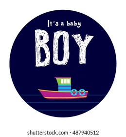 it is a boy announcement card with boat graphic