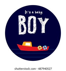 it is a boy announcement card with boat graphic