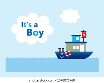 it is a boy announcement card with cute boat ship graphic vector